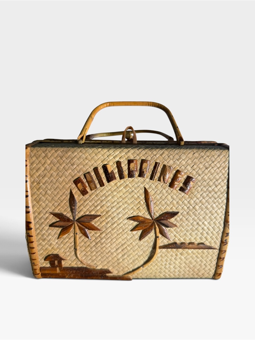 Handwoven Palm Travel Bag in Natural - Tropical Design